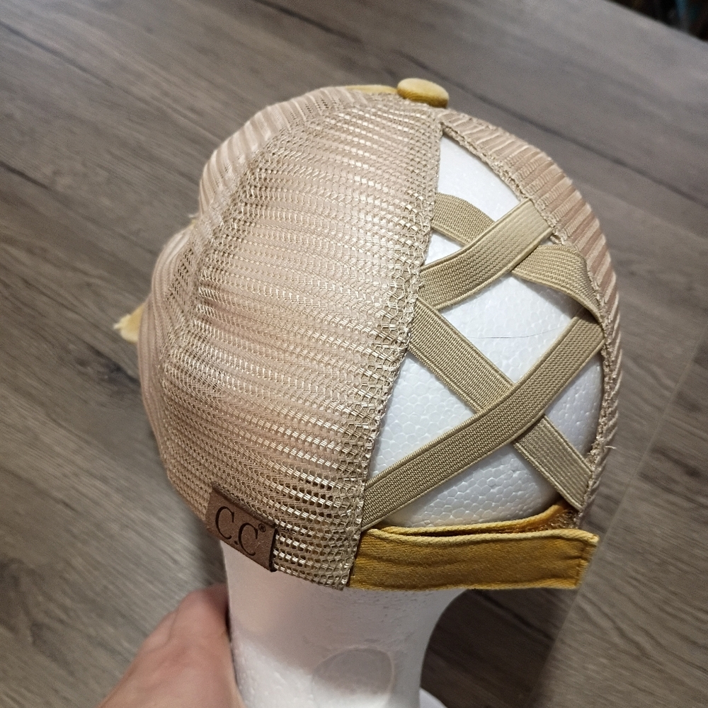 C.C Yellow Distressed Trucker Hat - Picture 3 of 10